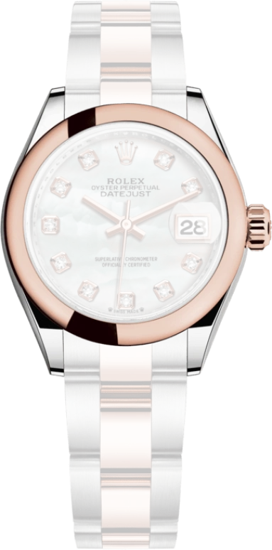 Rolex,Lady-Datejust 28mm,28mm,Everose Gold,Oystersteel,White,Automatic,Day,55hours,279161,279161-0014
