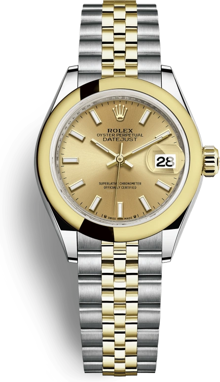 Rolex,Lady-Datejust 28mm,28mm,Yellow Gold,Stainless Steel,Champagne,Automatic,Day,55hours,279163,279163-0001