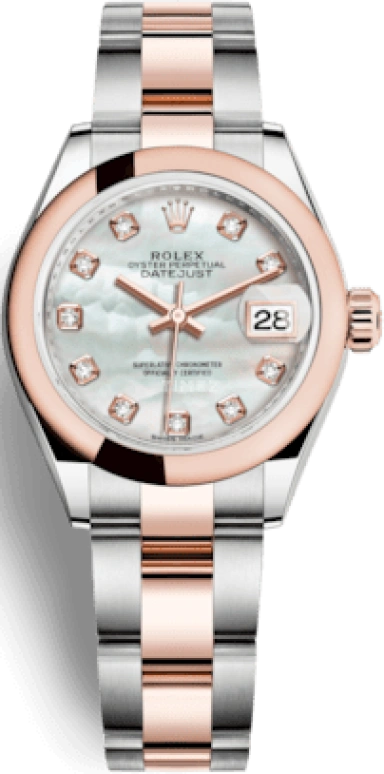 Rolex,Lady-Datejust 28mm,28mm,Everose Gold,Oystersteel,White,Automatic,Day,55hours,279161,279161-0014