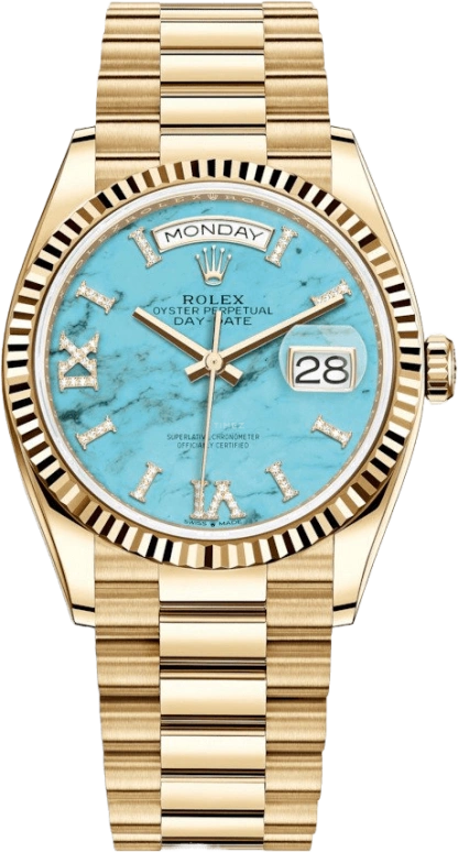 Rolex,Day-Date 36 36mm,36mm,Yellow Gold,Blue,Automatic,Date,Day,128238,128238-0071