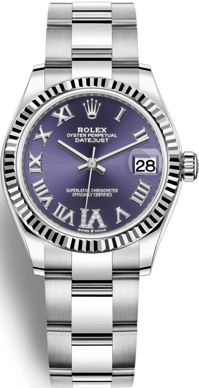 Rolex,Datejust 31 31mm,31mm,White Gold,Stainless Steel,Purple,Automatic,Day,55hours,278274,278274-0025