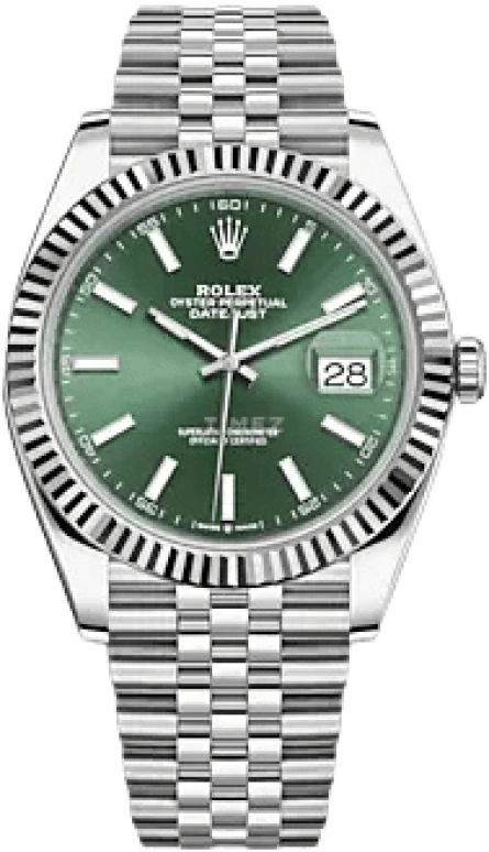 Rolex,Datejust 41 41mm,41mm,White Gold,Stainless Steel,Green,Automatic,Day,70hours,126334,126334-0028