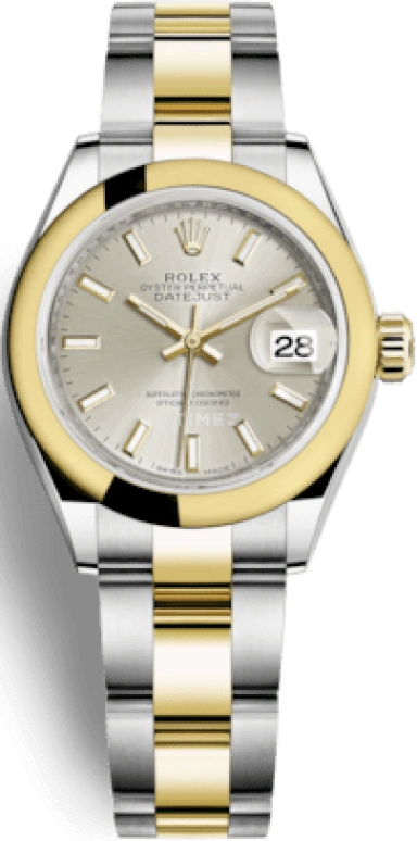 Rolex,Lady-Datejust 28mm,28mm,Yellow Gold,Stainless Steel,Silver,Automatic,Day,55hours,279163,279163-0020