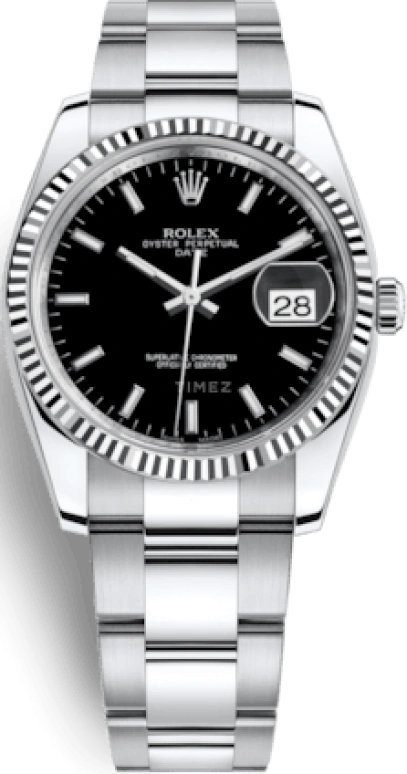 Rolex,Date 34mm,34mm,White Gold,Stainless Steel,Black,Automatic,Day,48hours,115234,115234-0002