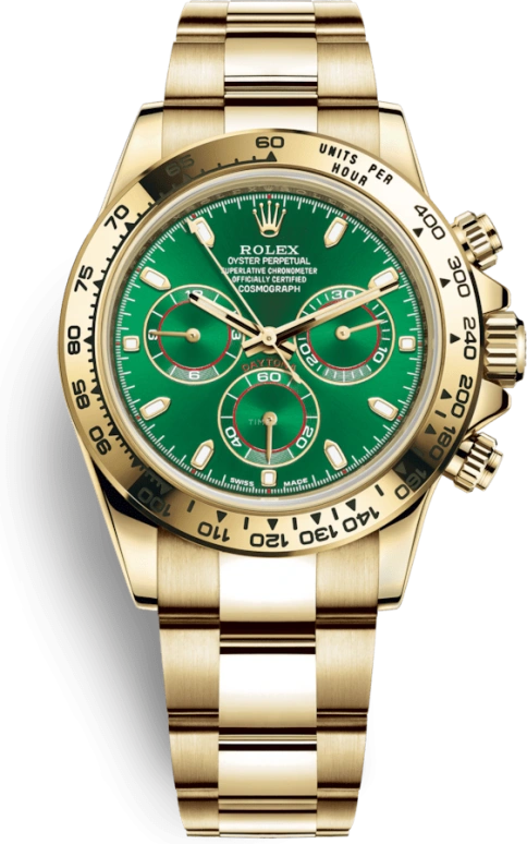 Rolex,Daytona 40mm,40mm,Yellow Gold,Green,Automatic,Chronograph,72hours,Central Cee,116508,116508-0013