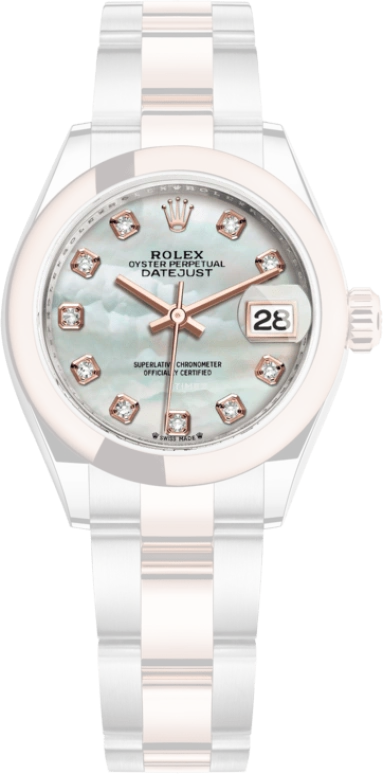 Rolex,Lady-Datejust 28mm,28mm,Everose Gold,Oystersteel,White,Automatic,Day,55hours,279161,279161-0014