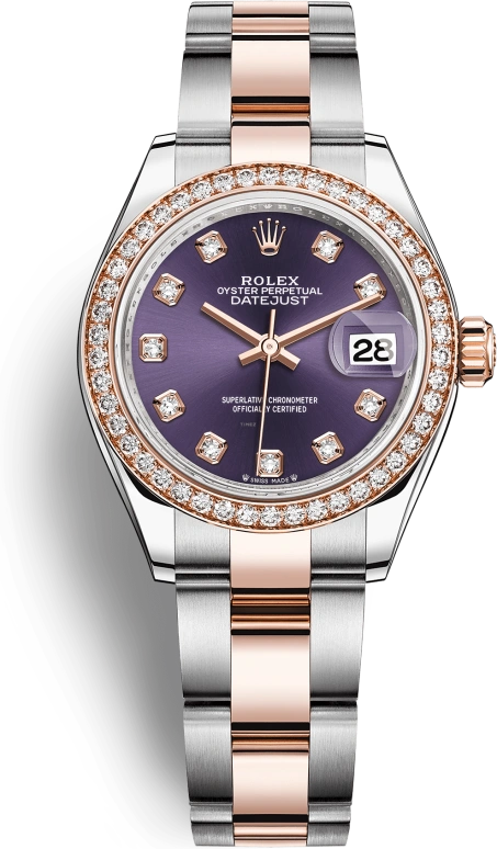 Rolex,Lady-Datejust 28mm,28mm,Rose Gold,Stainless Steel,Purple,Automatic,Day,55hours,279381RBR,279381RBR-0016