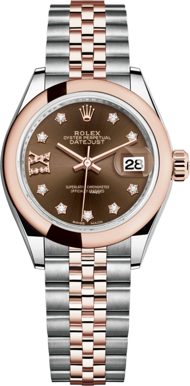 Rolex,Lady-Datejust 28mm,28mm,Everose Gold,Oystersteel,Brown,Automatic,Day,55hours,279161,279161-0003