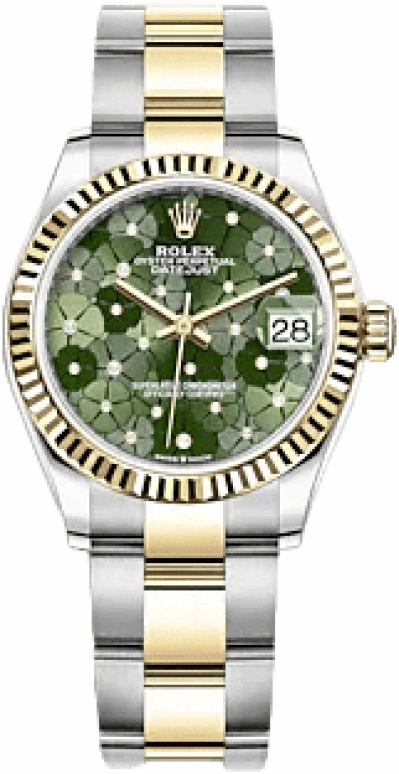 Rolex,Datejust 31 31mm,31mm,Yellow Gold,Stainless Steel,Green,Automatic,Day,55hours,278273,278273-0031