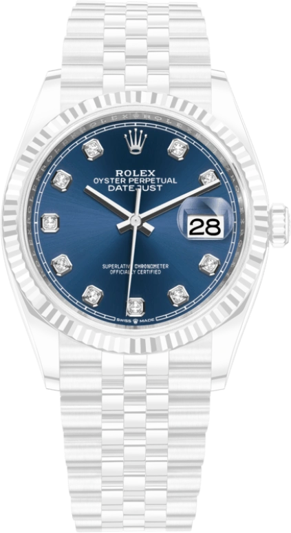 Rolex,Datejust 36 36mm,36mm,White Gold,Stainless Steel,Blue,Automatic,Day,70hours,126234,126234-0037