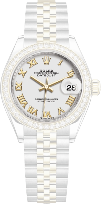 Rolex,Lady-Datejust 28mm,28mm,Yellow Gold,Stainless Steel,White,Automatic,Day,55hours,279383RBR,279383RBR-0023