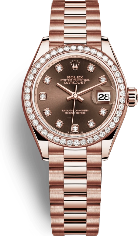 Rolex,Lady-Datejust 28mm,28mm,Rose Gold,Brown,Automatic,Day,55hours,279135RBR,279135RBR-0017