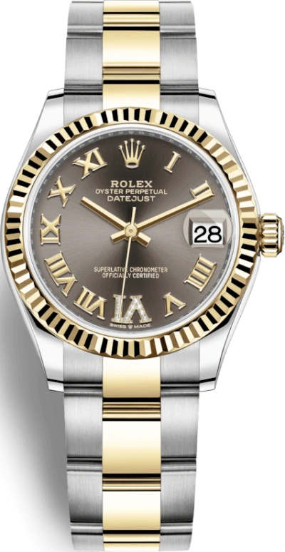 Rolex,Datejust 31 31mm,31mm,Yellow Gold,Stainless Steel,Grey,Automatic,Day,55hours,278273,278273-0017
