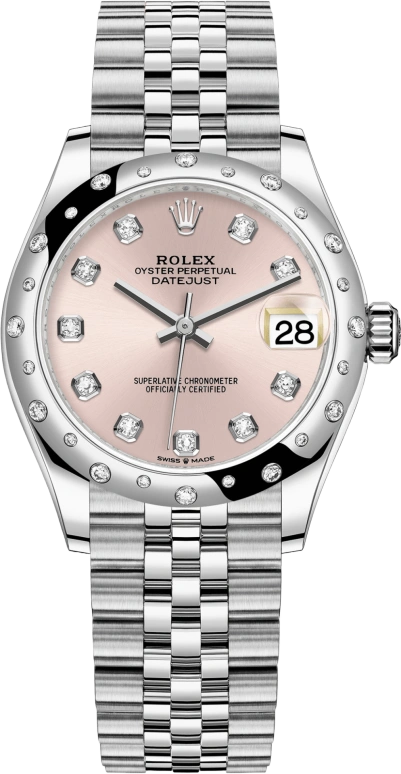 Rolex,Datejust 31 31mm,31mm,White Gold,Stainless Steel,Pink,Automatic,Day,55hours,278344RBR,278344RBR-0034