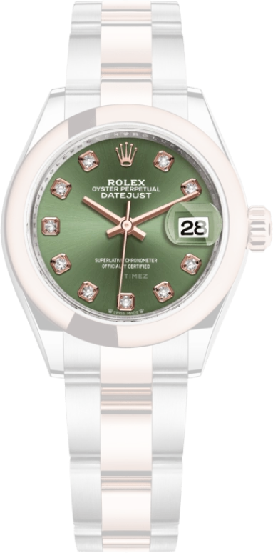 Rolex,Lady-Datejust 28mm,28mm,Rose Gold,Stainless Steel,Green,Automatic,Day,55hours,279161,279161-0008