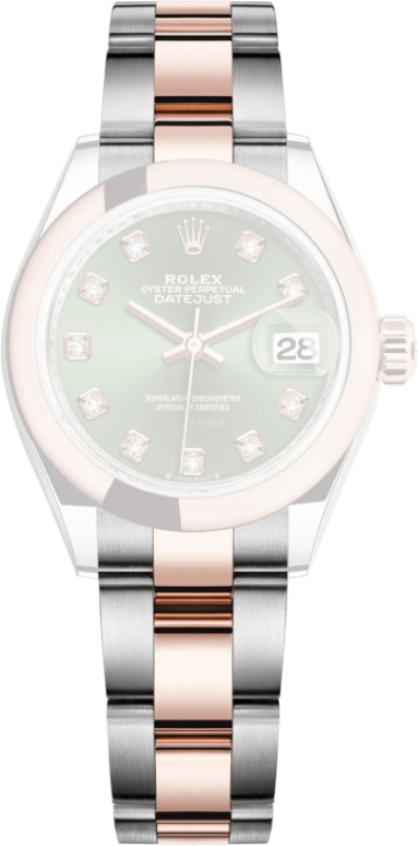 Rolex,Lady-Datejust 28mm,28mm,Rose Gold,Stainless Steel,Green,Automatic,Day,55hours,279161,279161-0008