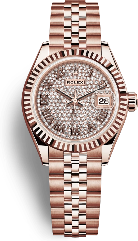 Rolex,Lady-Datejust 28mm,28mm,Rose Gold,Rose Gold,Silver,Automatic,Day,55hours,279175,279175-0024