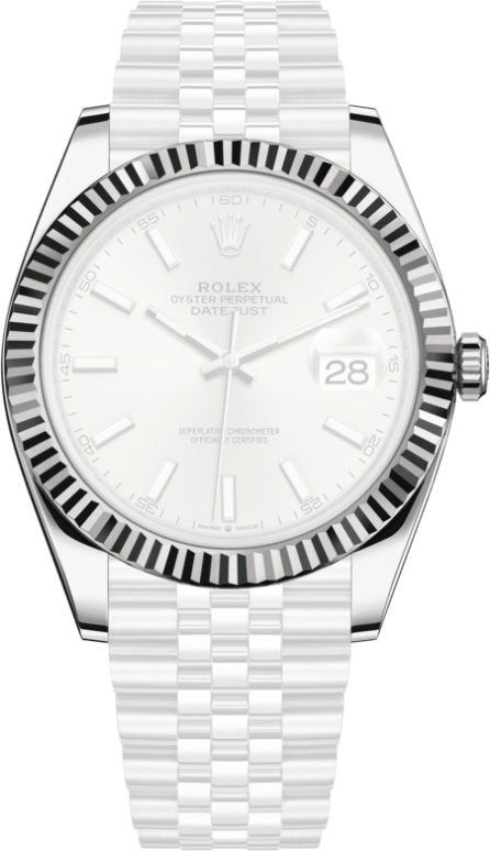 Rolex,Datejust 41 41mm,41mm,White Gold,Stainless Steel,Silver,Automatic,Day,70hours,126334,126334-0004