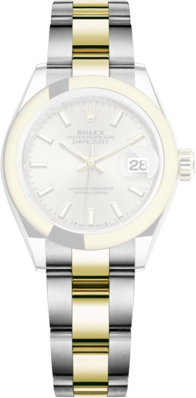 Rolex,Lady-Datejust 28mm,28mm,Yellow Gold,Stainless Steel,Silver,Automatic,Day,55hours,279163,279163-0020