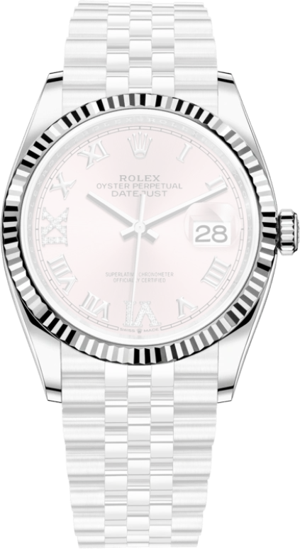 Rolex,Datejust 36 36mm,36mm,White Gold,Stainless Steel,Pink,Automatic,Day,70hours,126234,126234-0031