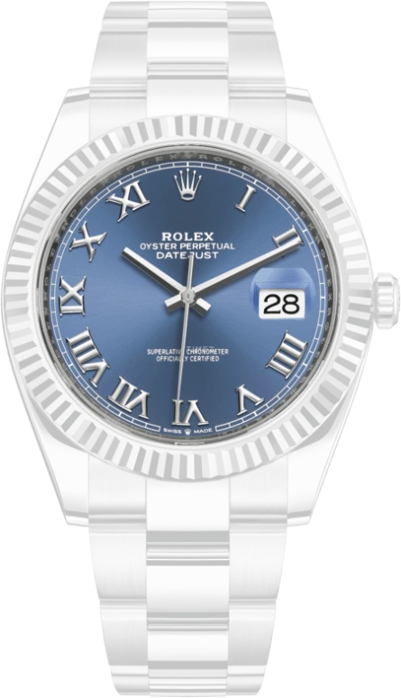 Rolex,Datejust 41 41mm,41mm,White Gold,Stainless Steel,Blue,Automatic,Day,70hours,126334,126334-0025