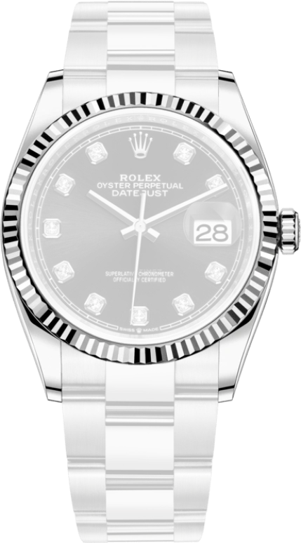 Rolex,Datejust 36 36mm,36mm,White Gold,Stainless Steel,Black,Automatic,Day,70hours,126234,126234-0028