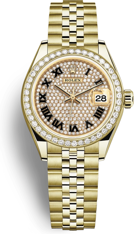 Rolex,Lady-Datejust 28mm,28mm,Yellow Gold,Silver,Gold,Automatic,Day,55hours,279138RBR,279138RBR-0030