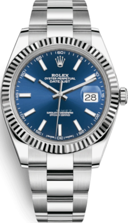 Rolex,Datejust 41 41mm,41mm,White Gold,Stainless Steel,Blue,Automatic,Day,70hours,126334,126334-0001