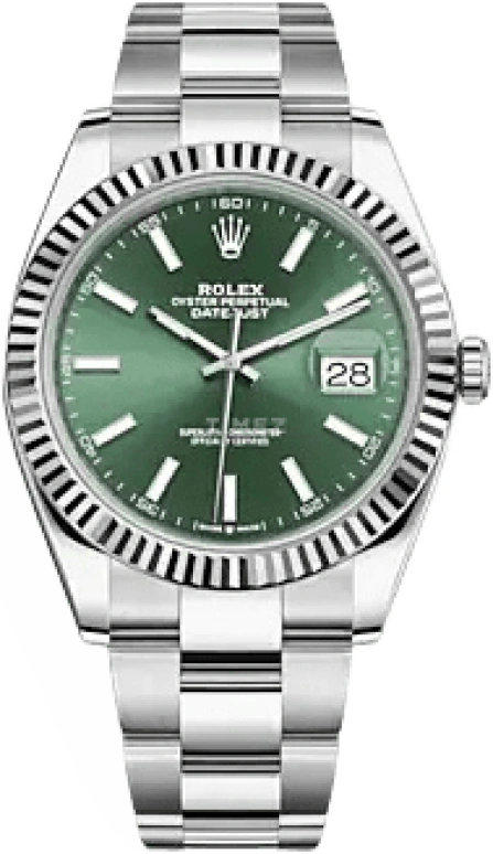 Rolex,Datejust 41 41mm,41mm,White Gold,Stainless Steel,Green,Automatic,Day,70hours,126334,126334-0027