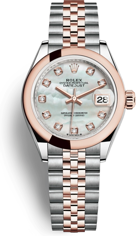 Rolex,Lady-Datejust 28mm,28mm,Rose Gold,Stainless Steel,White,Automatic,Day,55hours,279161,279161-0013