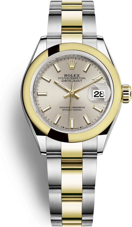 Rolex,Lady-Datejust 28mm,28mm,Yellow Gold,Stainless Steel,Silver,Automatic,Day,55hours,279163,279163-0020