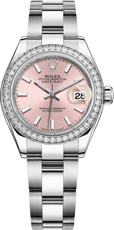 Rolex,Lady-Datejust 28mm,28mm,White Gold,Stainless Steel,Pink,Automatic,Day,55hours,279384RBR,279384RBR-0002
