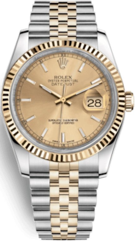 Rolex,Datejust 36 36mm,36mm,Yellow Gold,Stainless Steel,Champagne,Automatic,Day,48hours,116233,116233-0151
