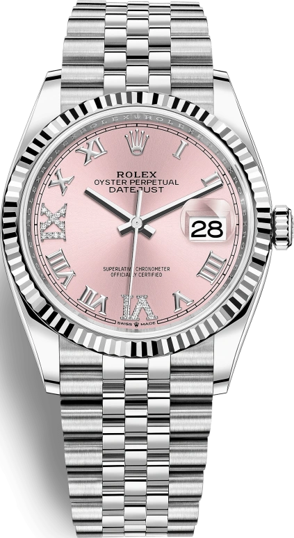 Rolex,Datejust 36 36mm,36mm,White Gold,Stainless Steel,Pink,Automatic,Day,70hours,126234,126234-0031