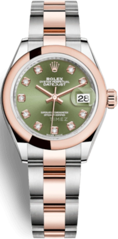 Rolex,Lady-Datejust 28mm,28mm,Rose Gold,Stainless Steel,Green,Automatic,Day,55hours,279161,279161-0008