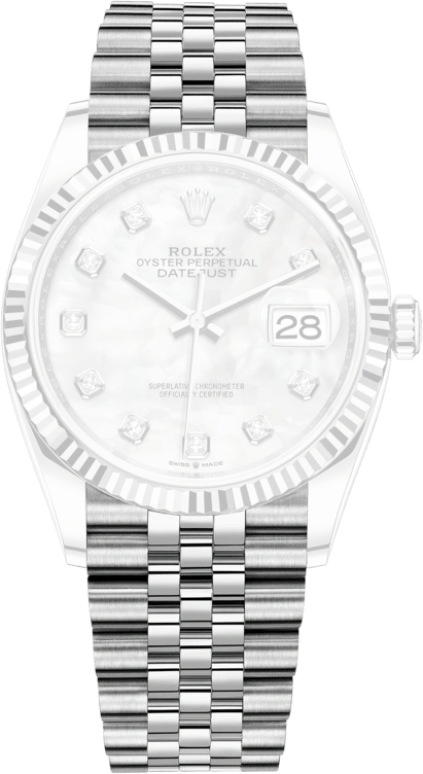 Rolex,Datejust 36 36mm,36mm,White Gold,Stainless Steel,White,Automatic,Day,70hours,126234,126234-0019