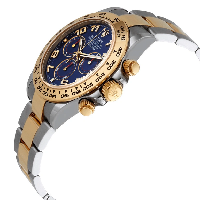 Rolex,Daytona 40mm,40mm,Stainless Steel,Stainless Steel,Yellow Gold,Blue,Automatic,Chronograph,72hours,116503,116503-0010