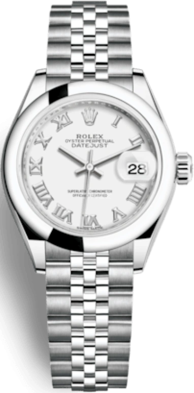 Rolex,Lady-Datejust 28mm,28mm,Stainless Steel,White,Automatic,Day,55hours,279160,279160-0015