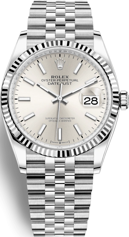 Rolex,Datejust 36 36mm,36mm,White Gold,Stainless Steel,Silver,Automatic,Day,70hours,126234,126234-0013