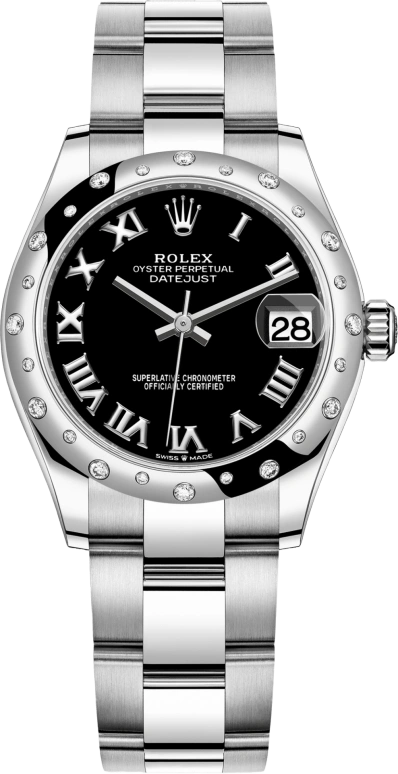Rolex,Datejust 31 31mm,31mm,White Gold,Stainless Steel,Black,Automatic,Day,55hours,278344RBR,278344RBR-0001