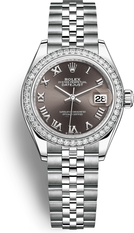 Rolex,Lady-Datejust 28mm,28mm,White Gold,Stainless Steel,Grey,Automatic,Day,55hours,279384RBR,279384RBR-0015