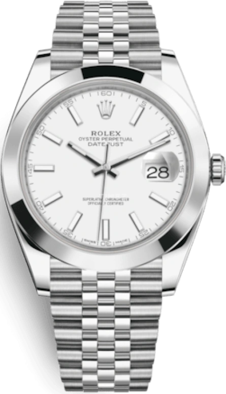 Rolex,Datejust 41 41mm,41mm,Stainless Steel,White,Automatic,Day,70hours,126300,126300-0006