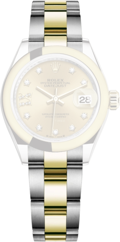 Rolex,Lady-Datejust 28mm,28mm,Yellow Gold,Stainless Steel,Champagne,Automatic,Day,55hours,279163,279163-0021