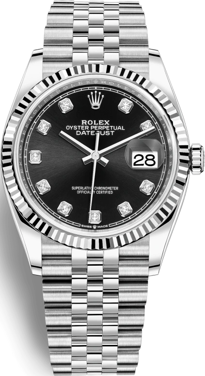 Rolex,Datejust 36 36mm,36mm,White Gold,Stainless Steel,Black,Automatic,Day,70hours,126234,126234-0027