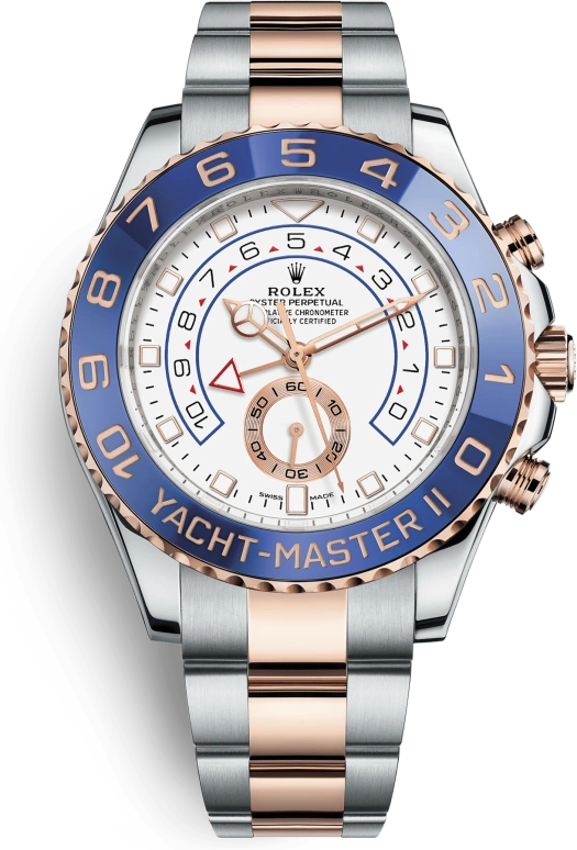 Rolex,Yacht-Master 44mm,44mm,Rose Gold,Stainless Steel,White,Automatic,Countdown,Chronograph,Day,Column Wheel,72hours,In-house Caliber,116681,116681-0002