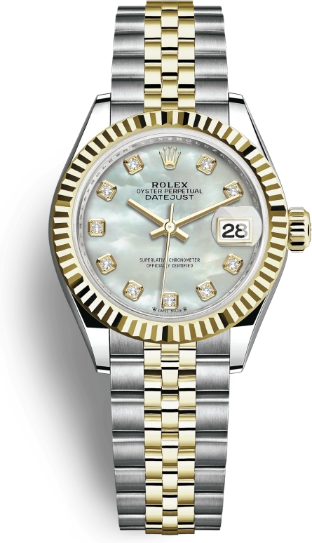 Rolex,Lady-Datejust 28mm,28mm,Yellow Gold,Oystersteel,White,Automatic,Day,55hours,279173,279173-0013