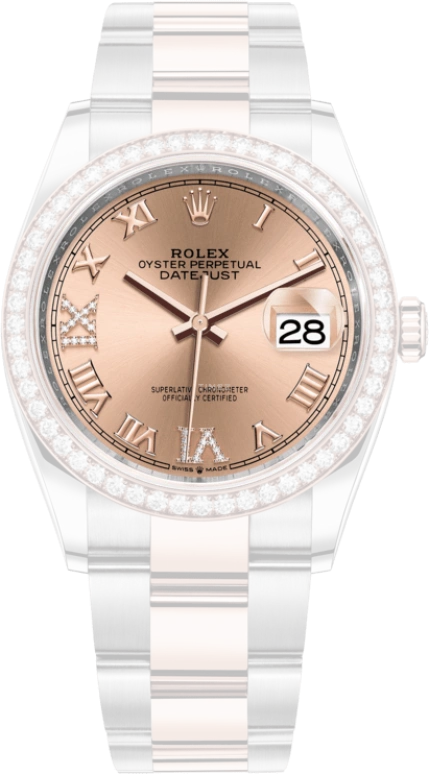 Rolex,Datejust 36 36mm,36mm,Rose Gold,Stainless Steel,Rose,Automatic,Day,70hours,126281RBR,126281RBR-0016
