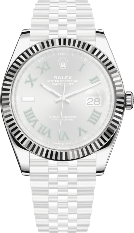 Rolex,Datejust 41 41mm,41mm,White Gold,Stainless Steel,Grey,Automatic,Day,70hours,126334,126334-0022