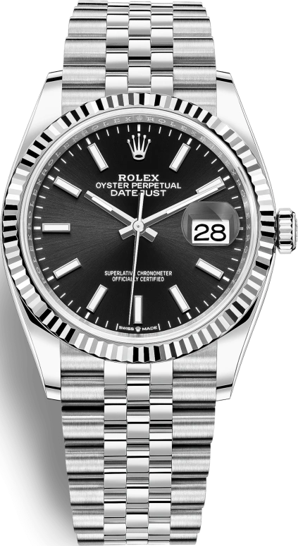 Rolex,Datejust 36 36mm,36mm,White Gold,Stainless Steel,Black,Automatic,Day,70hours,126234,126234-0015