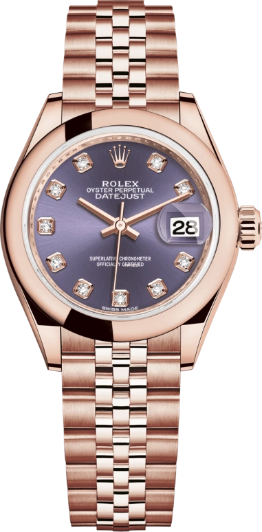 Rolex,Lady-Datejust 28mm,28mm,Rose Gold,Purple,Automatic,Day,55hours,279165,279165-0020